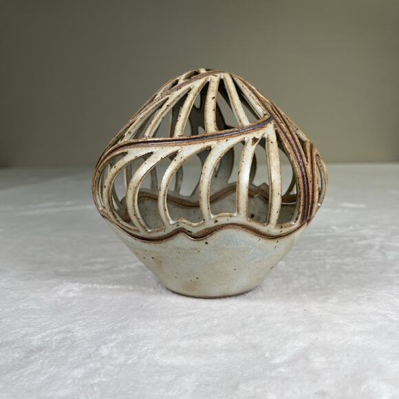 Kris Pixton 6” Studio Art Pottery Luminary Abstract Carved NY Votive Charity - Picture 2 of 13